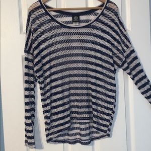 Bobeau Fishnet Striped Long Sleeve Tee